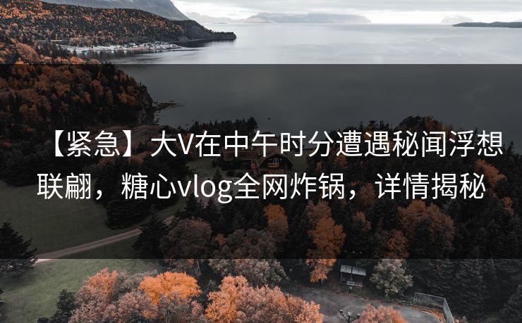 【紧急】大V在中午时分遭遇秘闻浮想联翩，糖心vlog全网炸锅，详情揭秘